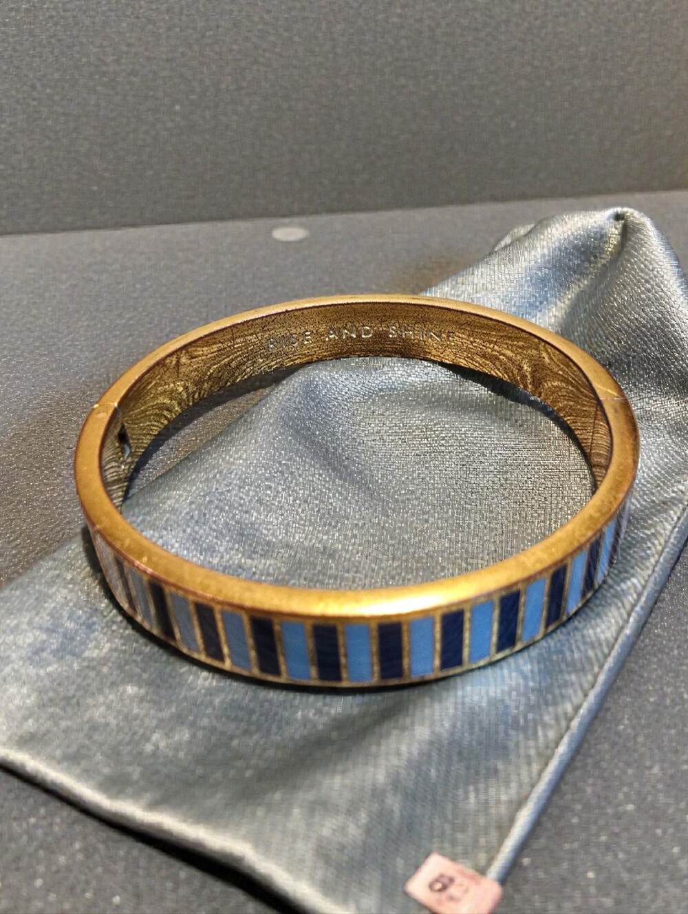 Kate Bangle Bracelet with Blue Enamel Stripes